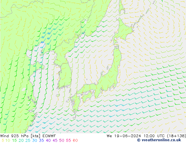 Vento 925 hPa ECMWF mer 19.06.2024 12 UTC