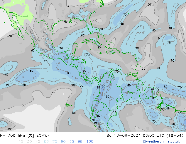 Humidité rel. 700 hPa ECMWF dim 16.06.2024 00 UTC