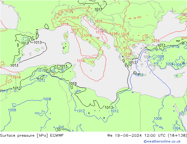 Yer basıncı ECMWF Çar 19.06.2024 12 UTC