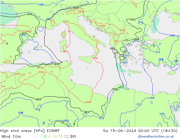 High wind areas ECMWF Sa 15.06.2024 00 UTC