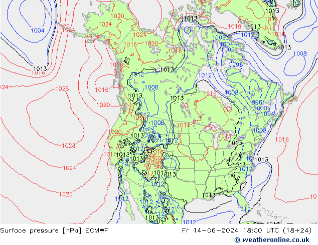 Luchtdruk (Grond) ECMWF vr 14.06.2024 18 UTC