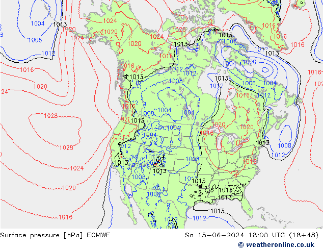 pressão do solo ECMWF Sáb 15.06.2024 18 UTC