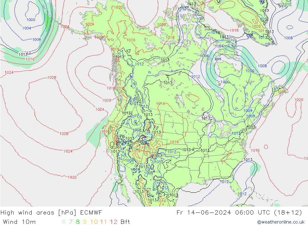 yüksek rüzgarlı alanlar ECMWF Cu 14.06.2024 06 UTC