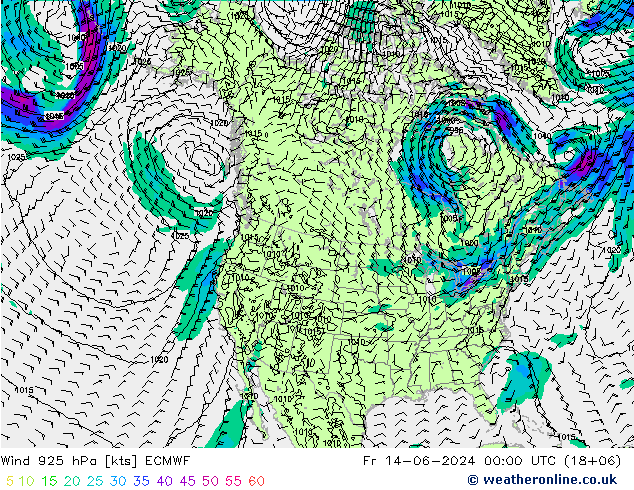 Viento 925 hPa ECMWF vie 14.06.2024 00 UTC