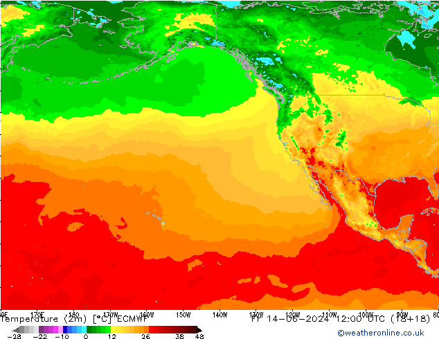 Temperaturkarte (2m) ECMWF Fr 14.06.2024 12 UTC