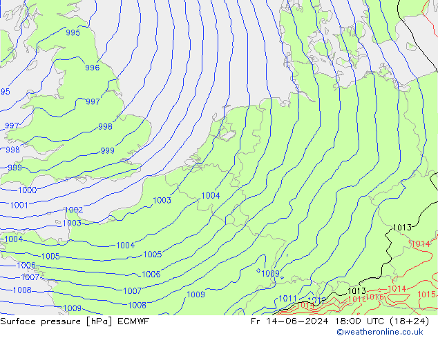 Bodendruck ECMWF Fr 14.06.2024 18 UTC