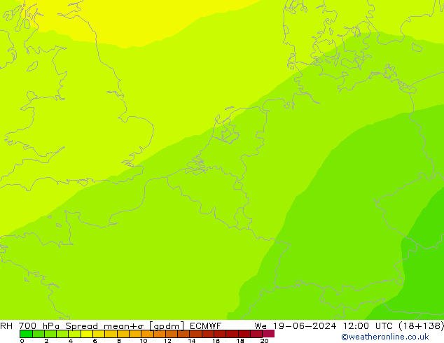 RH 700 hPa Spread ECMWF We 19.06.2024 12 UTC