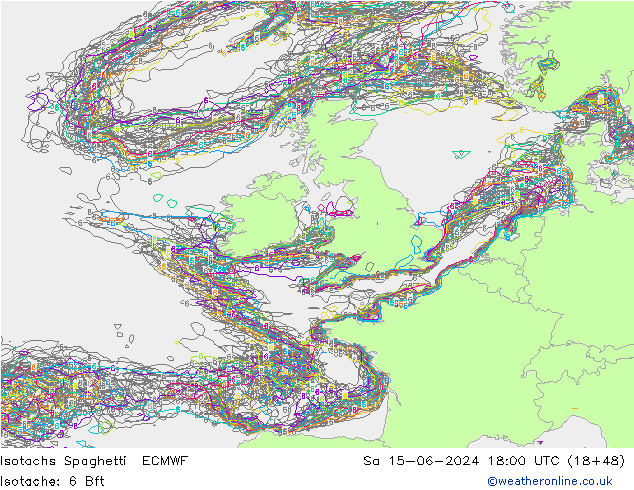 Isotaca Spaghetti ECMWF sáb 15.06.2024 18 UTC