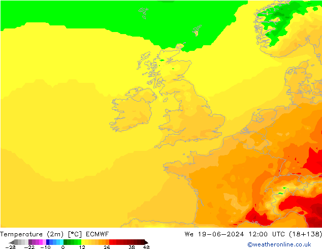 température (2m) ECMWF mer 19.06.2024 12 UTC