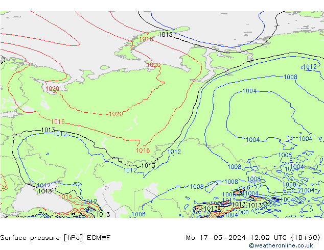 Presión superficial ECMWF lun 17.06.2024 12 UTC