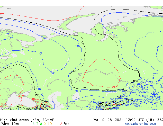 High wind areas ECMWF We 19.06.2024 12 UTC
