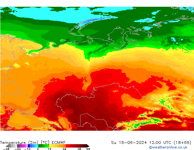 température (2m) ECMWF dim 16.06.2024 12 UTC