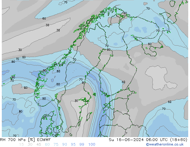 RH 700 hPa ECMWF  16.06.2024 06 UTC