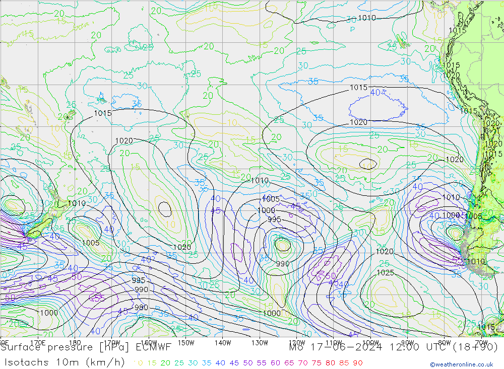 Eşrüzgar Hızları (km/sa) ECMWF Pzt 17.06.2024 12 UTC