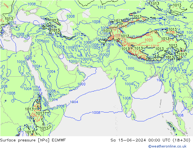 Pressione al suolo ECMWF sab 15.06.2024 00 UTC