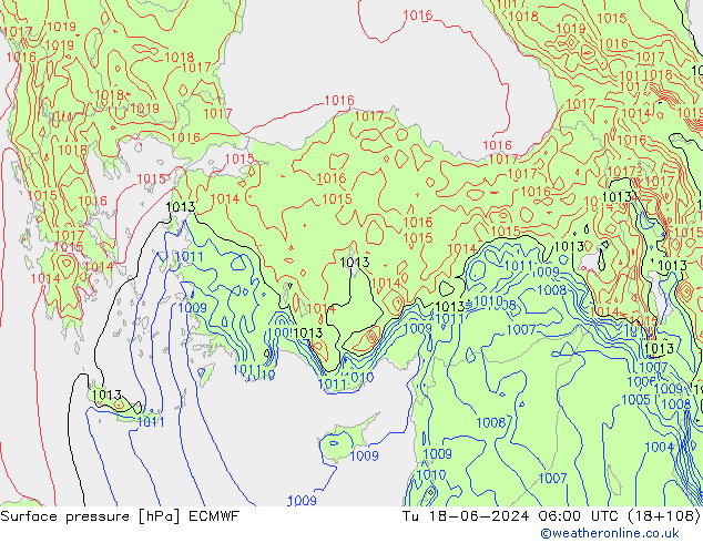 Atmosférický tlak ECMWF Út 18.06.2024 06 UTC