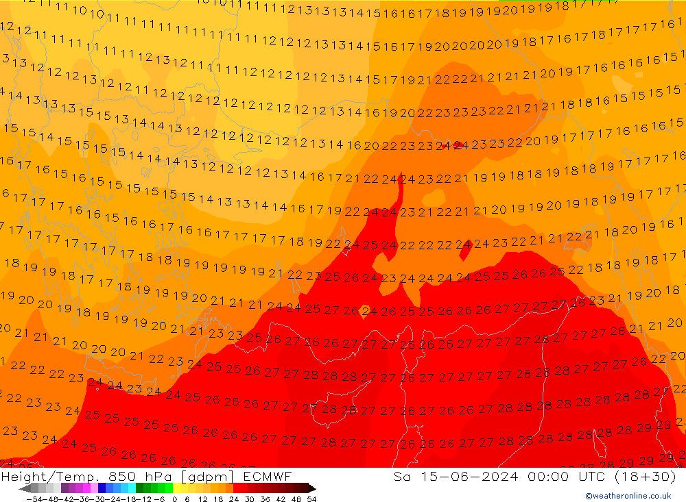 Height/Temp. 850 hPa ECMWF sab 15.06.2024 00 UTC