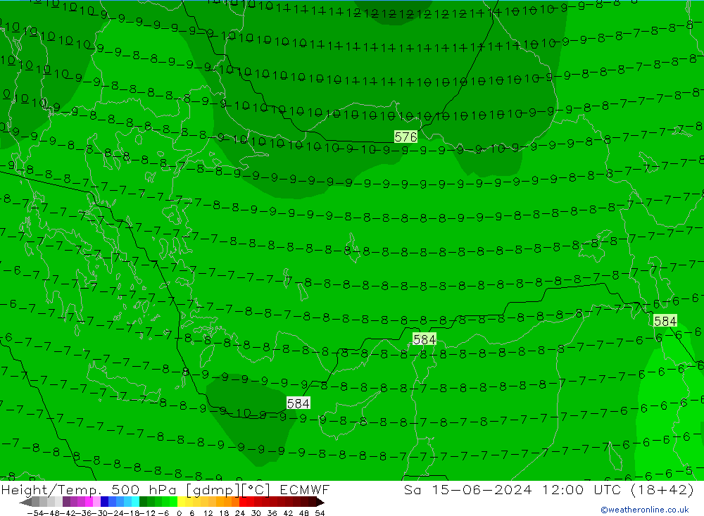 Height/Temp. 500 hPa ECMWF sab 15.06.2024 12 UTC