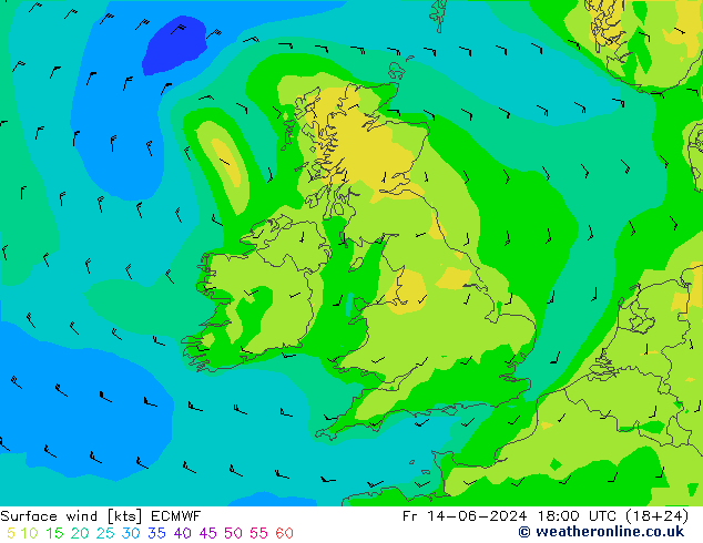 Vent 10 m ECMWF ven 14.06.2024 18 UTC