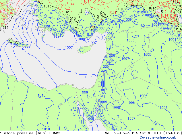 Surface pressure ECMWF We 19.06.2024 06 UTC