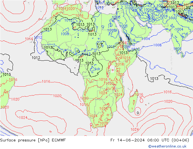 Surface pressure ECMWF Fr 14.06.2024 06 UTC