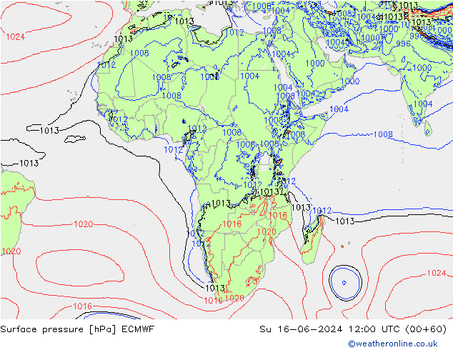 pressão do solo ECMWF Dom 16.06.2024 12 UTC