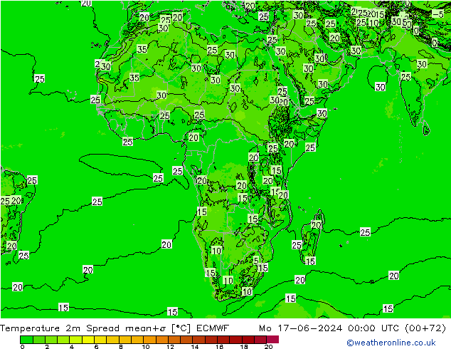 Temperatura 2m Spread ECMWF Seg 17.06.2024 00 UTC