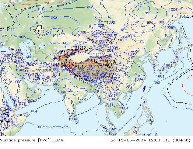 Surface pressure ECMWF Sa 15.06.2024 12 UTC