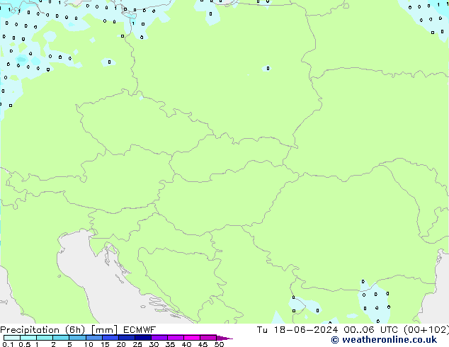 осадки (6h) ECMWF вт 18.06.2024 06 UTC