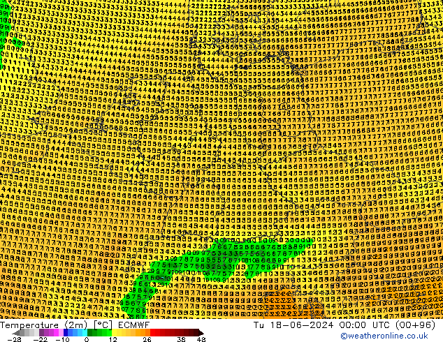 Sıcaklık Haritası (2m) ECMWF Sa 18.06.2024 00 UTC