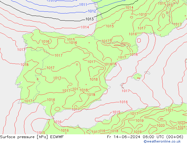 Surface pressure ECMWF Fr 14.06.2024 06 UTC