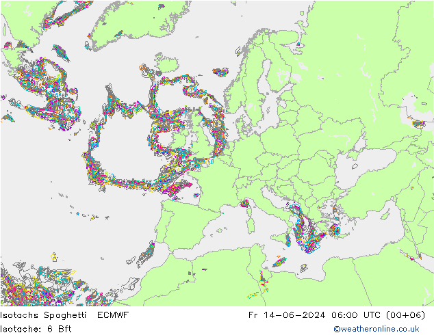 Isotachen Spaghetti ECMWF Fr 14.06.2024 06 UTC