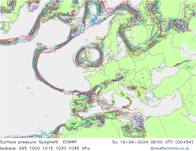 Atmosférický tlak Spaghetti ECMWF Ne 16.06.2024 06 UTC