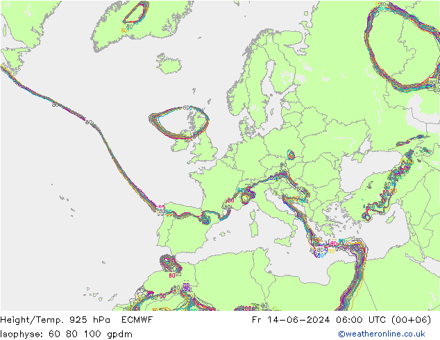 Height/Temp. 925 hPa ECMWF Pá 14.06.2024 06 UTC