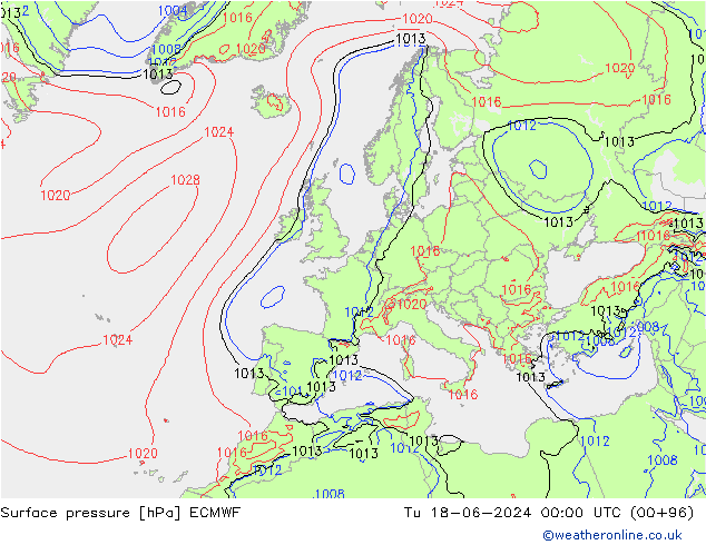 Bodendruck ECMWF Di 18.06.2024 00 UTC