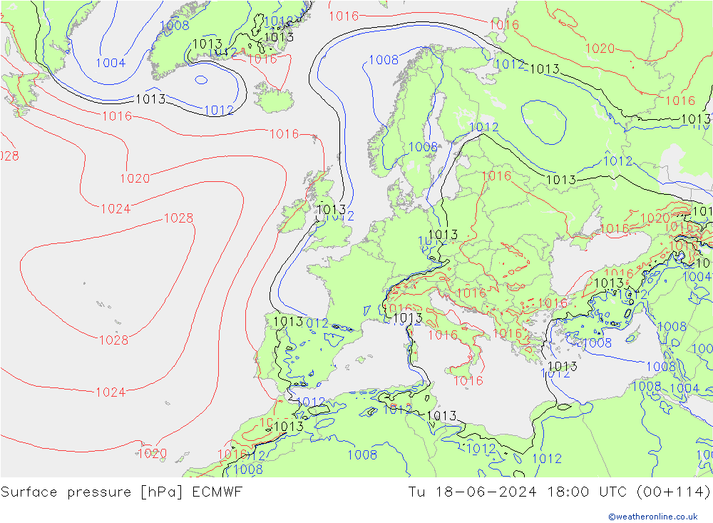 Surface pressure ECMWF Tu 18.06.2024 18 UTC