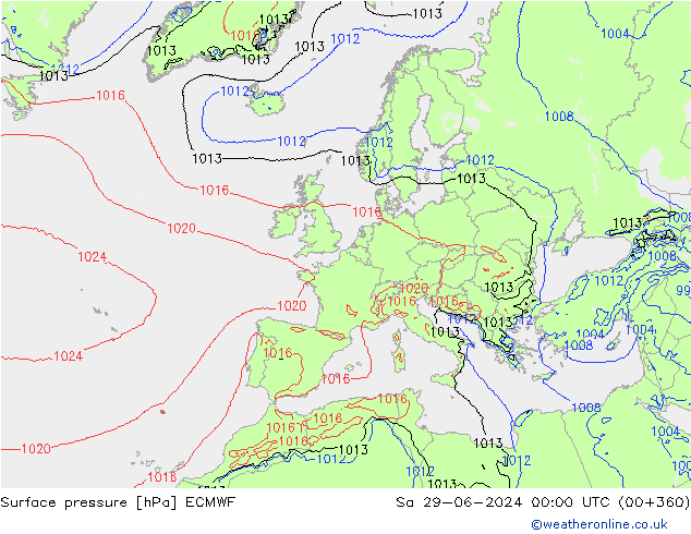 Surface pressure ECMWF Sa 29.06.2024 00 UTC