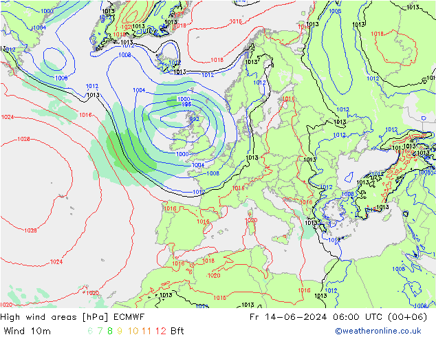 High wind areas ECMWF ven 14.06.2024 06 UTC