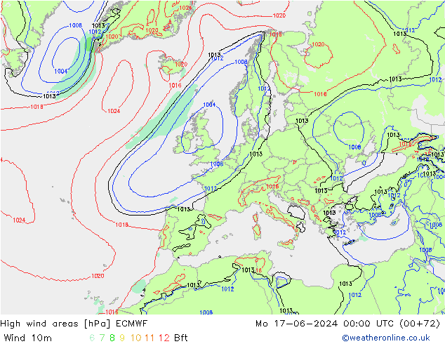 High wind areas ECMWF Mo 17.06.2024 00 UTC