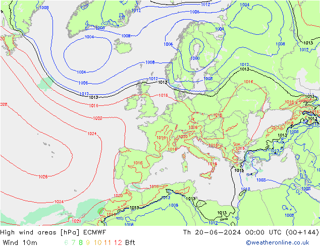 Windvelden ECMWF do 20.06.2024 00 UTC
