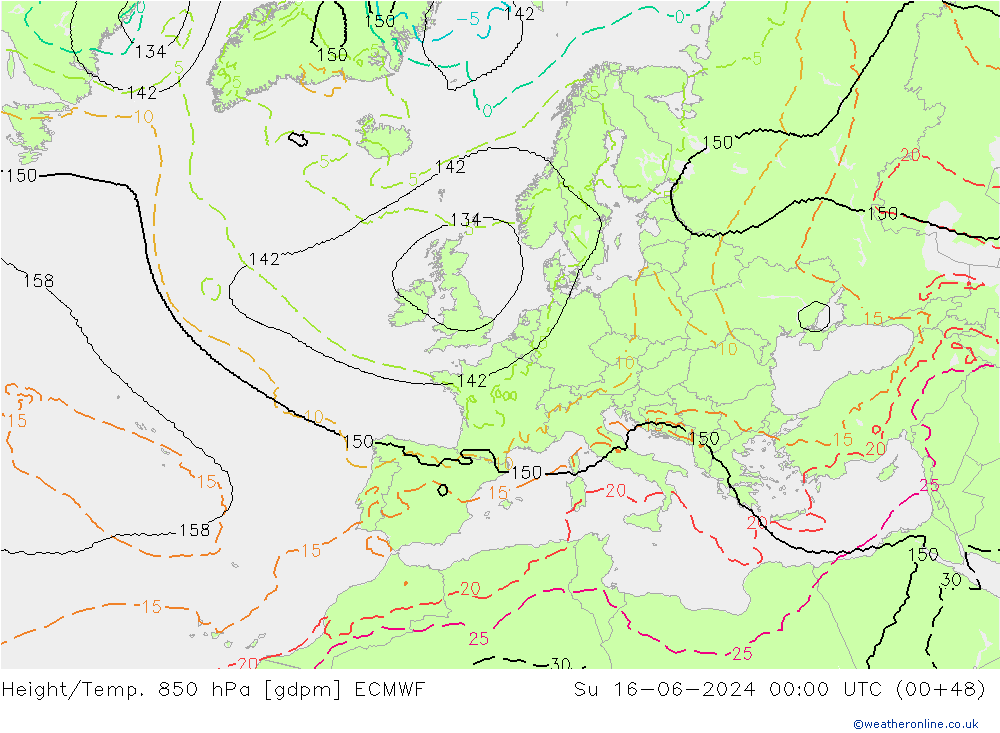 Height/Temp. 850 hPa ECMWF Su 16.06.2024 00 UTC