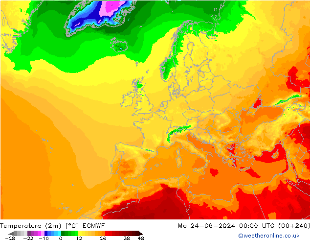 Temperature (2m) ECMWF Mo 24.06.2024 00 UTC