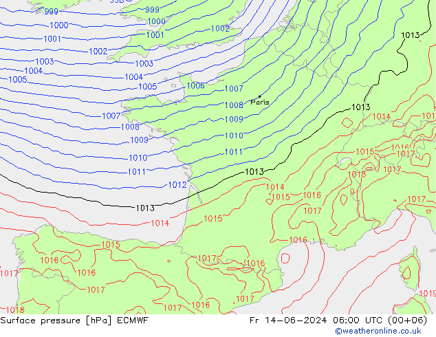 Bodendruck ECMWF Fr 14.06.2024 06 UTC