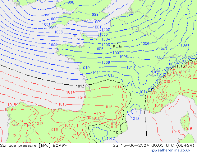 Pressione al suolo ECMWF sab 15.06.2024 00 UTC