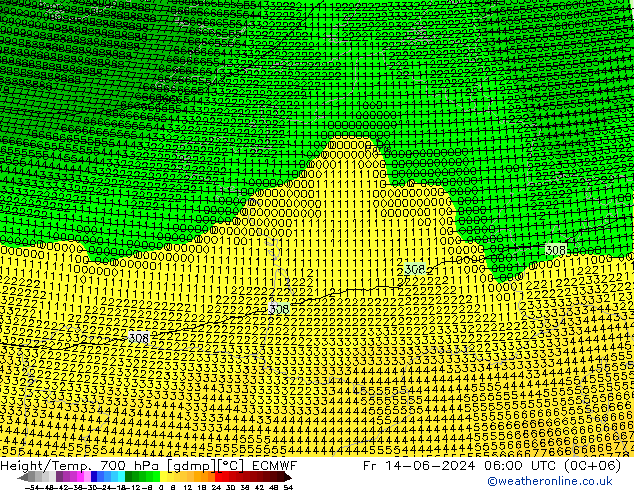 Height/Temp. 700 hPa ECMWF Fr 14.06.2024 06 UTC