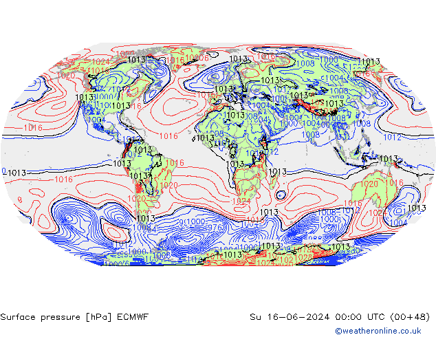 Luchtdruk (Grond) ECMWF zo 16.06.2024 00 UTC