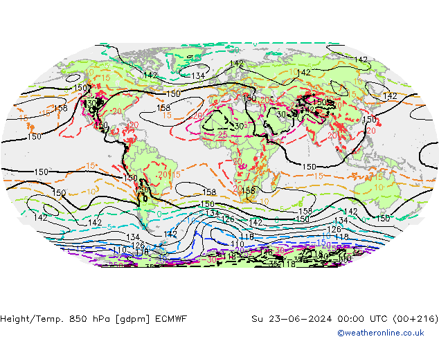 Geop./Temp. 850 hPa ECMWF dom 23.06.2024 00 UTC