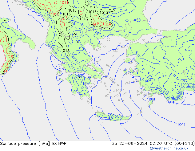 Surface pressure ECMWF Su 23.06.2024 00 UTC