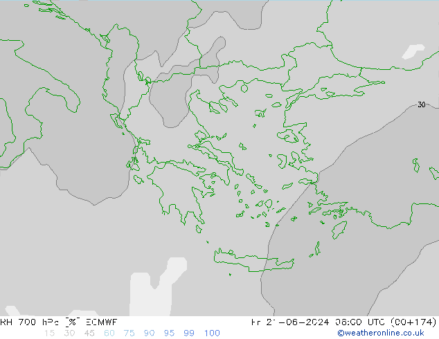 RH 700 hPa ECMWF Fr 21.06.2024 06 UTC