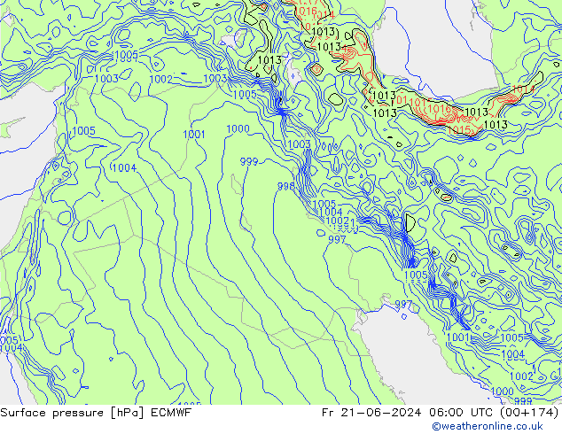 Presión superficial ECMWF vie 21.06.2024 06 UTC